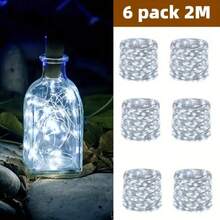 6入 2m 20 LED 銅線串燈,3種燈光模式,含電池,臥室牆面裝飾、戶外花園植物裝飾、婚禮派對裝飾、音樂節裝飾、戶外露營帳篷裝飾 - 銀色 - 查看 14