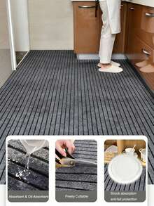 Anti-Slip Kitchen Floor Mat, Absorbent Oil-Proof Striped Carpet, Easy To Clean - Grey - View 8
