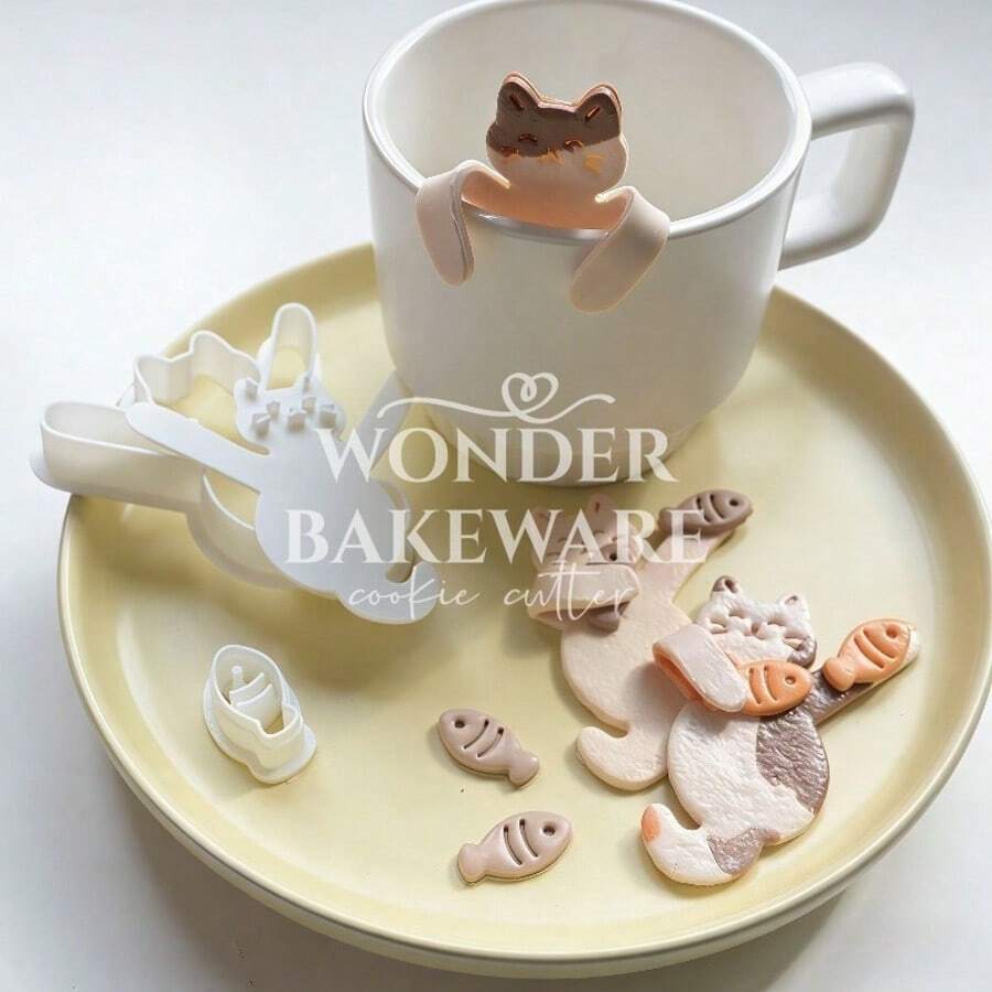 DIY猫咪饼干模具 可爱猫咪抱鱼可压饼干模具 悬挂杯系列饼干切割厨房烘焙糕点烘焙用具 - cat - 查看 1