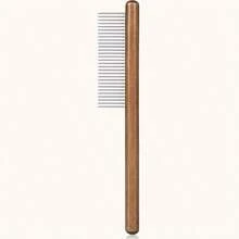 Peine cómodo de mango de madera para gatos y perros - Dientes de acero inoxidable, adecuado para pelo largo y corto, herramienta de aseo para mascotas - Ver 9