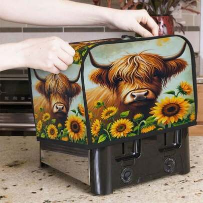 Alpine Cow Sunflower Toaster Cover 2 Slice Wide Slot Washable Kitchen Appliance Covers Fingerprint Bread Machine Dust Cover Small Toaster Oven Accessories Covers Bread Maker Bag Women Gift