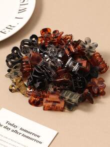 10/20/30pcs Amber Transparent Multi-Style Geometric Small Hair Clips, Leopard Print Elegant Hair Claws, Women Bangs Clips, Hair Claw, Minimalist Versatile Hair Accessories - Multicolor - View 3