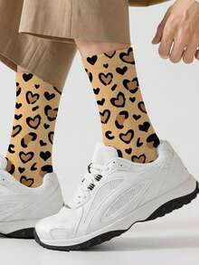 1 Pair 360 Men's Socks – Fun All-Over Print Featuring Leopard Print,Heart,Soft, Comfortable, And Highly Elastic, These Fashionable Casual Streetwear Hip-Hop 360 Socks Are Perfect As Compression Gear, Valentine's Day Socks, Or Loose Maternity Socks. - Multicolor - View 1