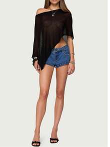 Women Sheer Mesh Poncho Top Crochet Knit Lightweight See Through Shawl Wrap Summer Oversized Loose Shrug Beachwear Swimsuit Bikini Cover Ups - 黑與白 - 查看 4