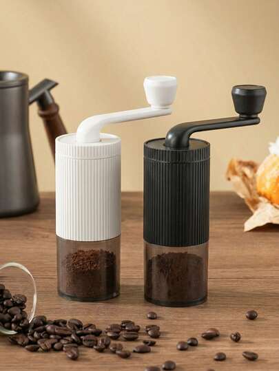 1个ABS不锈钢手动咖啡研磨机，18档可调，便携式手持锥形磨豆机，可拆卸盖子，可调节设置，带透明罐和大容量粉末容量，适用于意式浓缩咖啡、手冲咖啡、法压咖啡，适合旅行、露营、家庭和宿舍使用，也是学校用品。