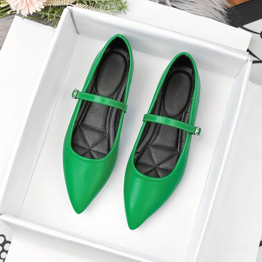 2026 Pointed Toe Comfortable Mary Jane Shoes, Fashionable Strap Versatile Flat Shoes