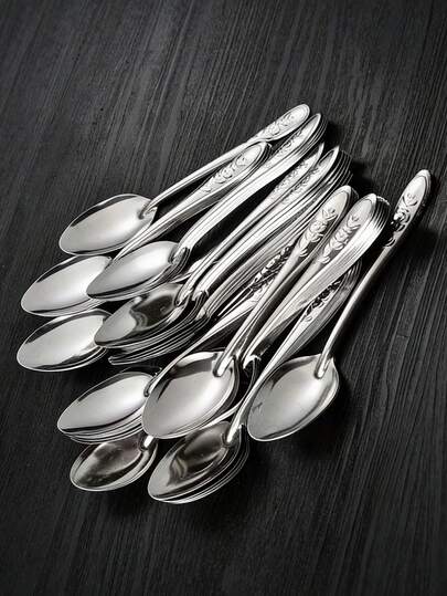 10pcs Vintage Pattern Stainless Steel Tea Spoons, Durable Polished Small Spoons, Reusable For Coffee, Tea, Desserts, Ice Cream And Home Gatherings