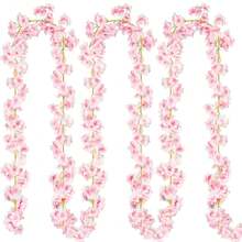 Cherry Blossom Garland, 4 Pack Artificial Cherry Flower Vines Pink Silk Sakura Vine Hanging For Wedding Party Arch Office Table Spring Summer Valentine Floral Home Decor - 粉色 - 查看 1