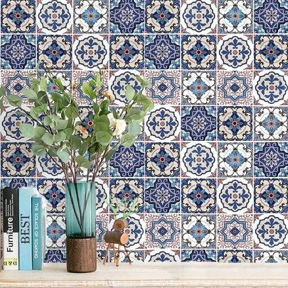 1 Roll Bohemian 3D Retro Floral Patterned Decorative Wall Sticker, Waterproof Self-Adhesive Wallpaper For Kitchen, Bathroom, Living Room Renovation, Removable Vinyl Contact Paper For Walls, Furniture, Appliances, Lightweight Luxury Flat Sticker, Convenient For Home Decor, TV Background Wall, Cabinets, Dressers, Vanities