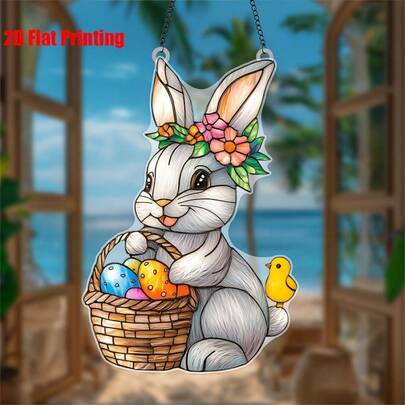 2D Flat, Easter Bunny Sunlight Catcher, Acrylic Sunshine Catcher, Easter Decor, Spring Ambiance, Easter Eggs, Living Room Decor, Creative Gift, Garden Decor, Home Gift, Happy Easter, Holiday Home Decoration