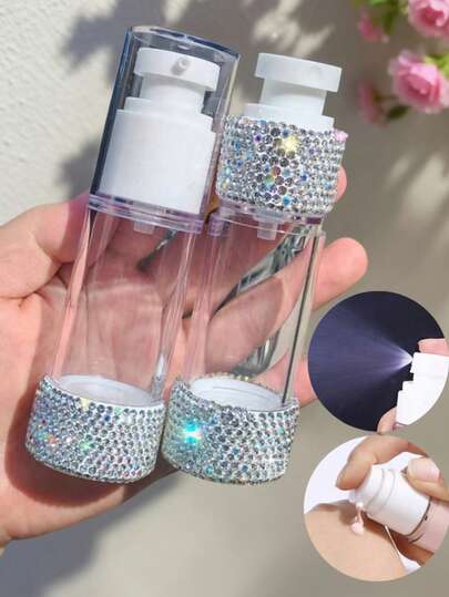 1 buc. Sticlă spray toner/esență reîncărcabilă de 30 ml, decorată cu strasuri de lux, recipient cosmetic de dimensiuni de călătorie, pentru baie