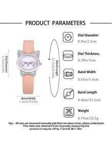 猫咪造型女童石英表，独特可爱猫脸表盘，理想礼物 - 彩色 - 查看 9