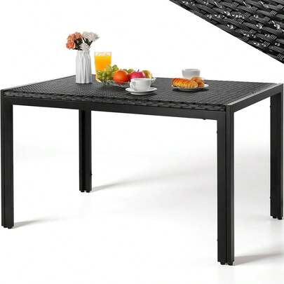 PE Rattan Garden Table, Rectangular Dining Table For 6 People, Weatherproof Balcony Table, Height Adjustable, Stable Patio Table For Garden, Balcony, Outdoor Use, Catering, 119x74cm