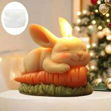 1个兔子萝卜蜡烛硅胶模具，可爱兔子睡觉胡萝卜蜡烛模具，复活节兔子石膏树脂模具，水泥混凝土模具，兔子蜡烛模具，复活节礼物 - A-白色 - 查看 6