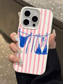 条纹单件夏季限量版粉色竖条纹两件式泳衣图案荔枝纹理TPU防水防震防滑软手机壳兼容苹果/ - 彩色 - 查看 4