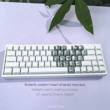 21pcs Heart-Shaped Butterfly Pattern Translucent Keycaps Set, Metallic Coating, Compatible With Wooting, Cherry, K5 Mechanical Keyboards, OEM Profile, PBT Side Print, Ideal For Valentine's Day, Birthday Gifts, Durable DIY Keycaps - View 1