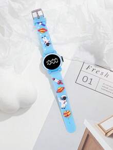 1个时尚卡通火箭宇航员图案电子手表，儿童礼物，生日礼物，返校礼物 - 彩色 - 查看 3