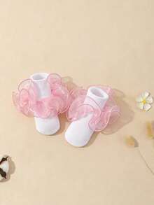 4 Pairs Girls' Sweet Cute Solid Ruffle Trim White Ankle Socks, Suitable For Girls' Daily Life And Outdoor Activities - Multicolor - View 7