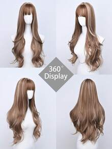 32 Inch Extra Long Balayage Wavy Wig For Women - Bangs, Heat-Resistant Synthetic, Adjustable Fit - Piano Color - View 5