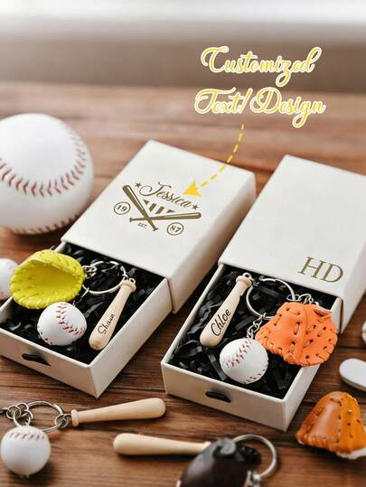 Customized Baseball Keychain Gift Set, Personalized Baseball Name Keychain, Baseball Bat And Glove Keychains (Suitable For Men, Women, And Teenagers), Ideal Gift For Sports Enthusiasts, Multi-Color Baseball Bat And Glove Keychains