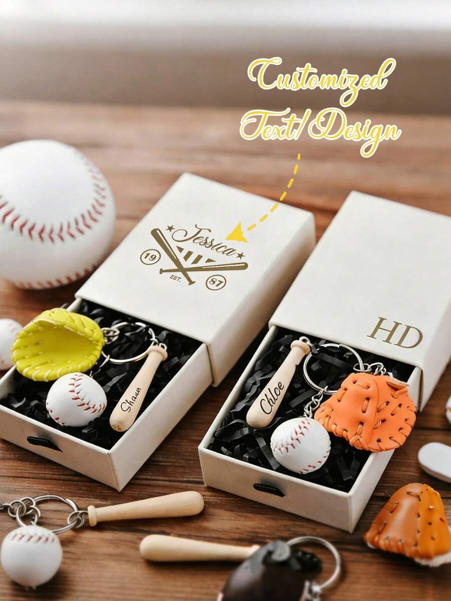 Juego de regalo de llavero de béisbol personalizado, llavero de bate y guante de béisbol (adecuado para hombres, adolescentes), regalos para entusiastas de los deportes, regalo ideal para él - Llavero de béisbol multicolor - Ver 1