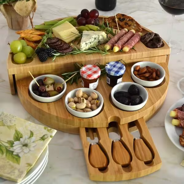 Luxury Bamboo Cheese Board, Serving Platter, Meat Board And Accessories, Cheese Board And Tray, Kitchen Utensils, Cutting Board, Serving Tools, Party Dinner, Afternoon Tea Tray Storage