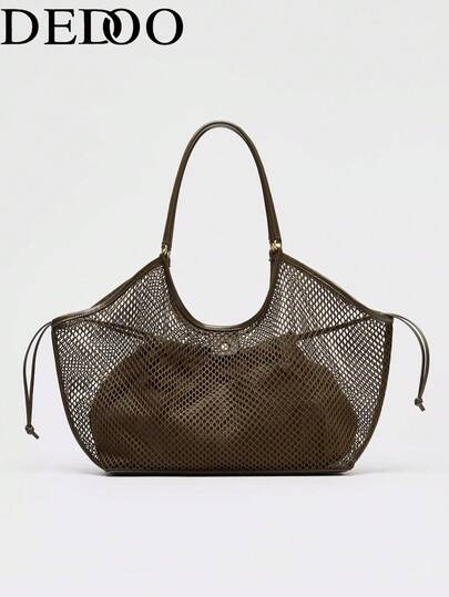 Dedoo Ins Beach Vacation Beach Big Bag Women's Bag 2026 New Product Mesh Large Capacity Retro Commuting Design Handheld Tote Bag Crossbody Versatile Vintage Style