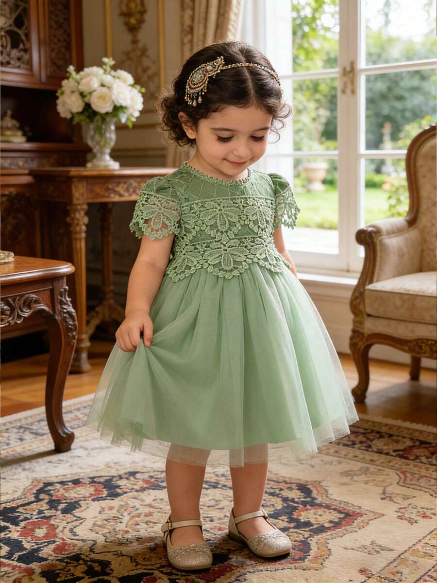Vestido de tul de princesa verde aguacate para niñas, adecuado para fiestas - Verde - Ver 1