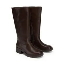 Womens Square Toe Chunky Block Heel Knee High Boots Banana Campus Boots For Women Casual Comfortable Low Heel Side Zipper Riding Tall Boots - 巧克力棕 - 查看 5