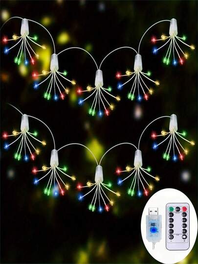 1 dây đèn trang trí pháo hoa USB, 50/100 đèn LED dây đồng hình hoa bồ công anh có điều khiển từ xa, 8 chế độ chống thấm nước, đèn chùm hình sao, dùng trang trí trong nhà, ngoài trời, lễ hội, đám cưới, tiệc tùng.