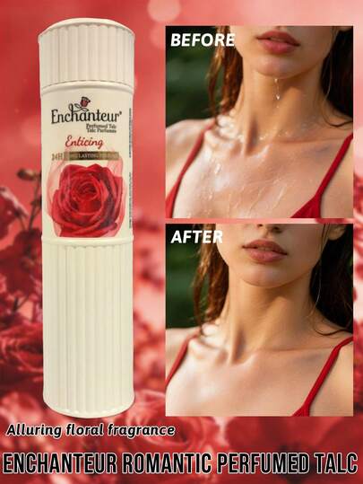 Enchanteur 持久留香爽身粉，24小时保持干爽清新，带来清爽舒适的感受，缓解瘙痒，持久留香，粉质细腻，改善肌肤状况，散发怡人花香。