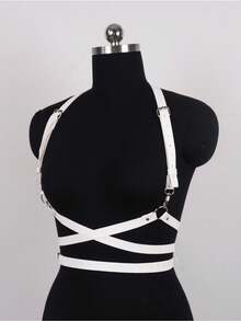 1件装女士白色皮革吊带腰带一体式服装束缚带 - 白色LB-007GZW - 查看 6