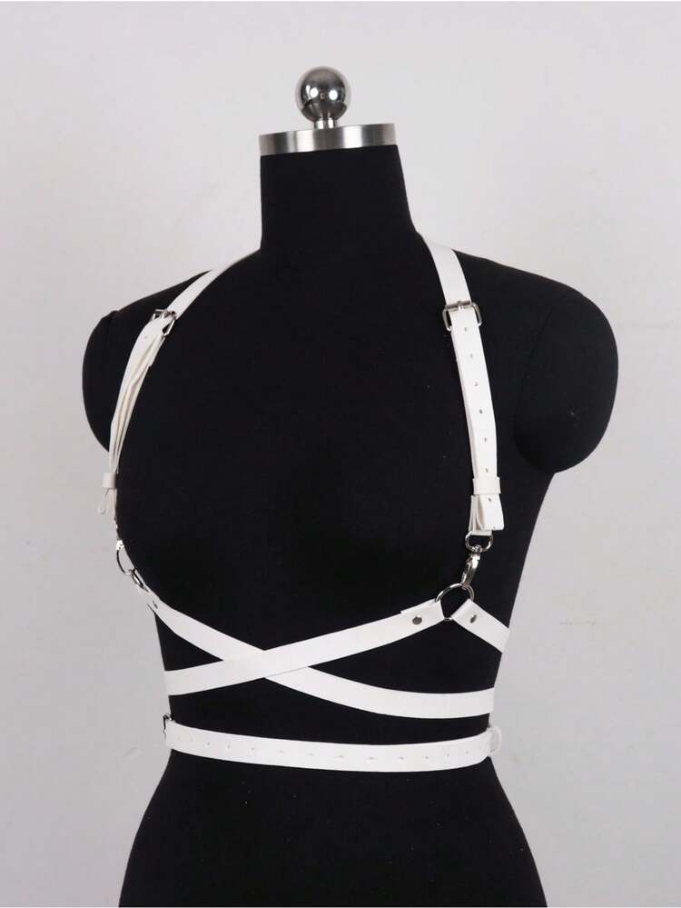 1件装女士白色皮革吊带腰带一体式服装束缚带 - 白色LB-007GZW - 查看 6
