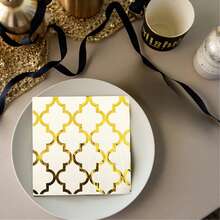 20/40 unidades Servilletas de papel desechables con patrones geométricos de argyle dorados, 2 servilletas decorativas para la fiesta de Eid Mubarak, adecuadas para decoraciones de boda, aniversario, cumpleaños, Ramadán, carnaval, Pascua y fiestas festivas - Dorado - Ver 6
