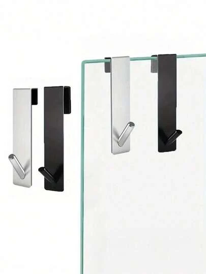 1pc Stainless Steel S-Shaped Shower Towel Bar, Suitable For Glass Door, Bathroom Robe Hook, Wall Mounted Hook, Door Hook, Key Hook, Wall Hook, Home Storage And Organization