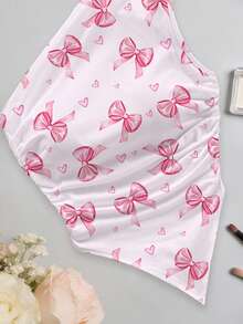 Women's Asymmetric/Asymmetrical Butterfly Print Ruffle Trim Casual Blouse, Suitable For Beach And Daily Wear - Pink - View 2