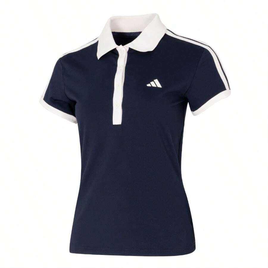 Adidas 女士经典POLO短袖T恤，舒适休闲运动上衣，KD7597 - 傳奇墨水藍/白色 - 查看 1