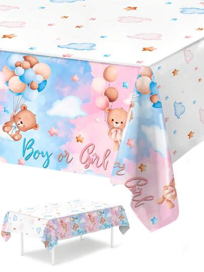 1 chiếc khăn trải bàn hình gấu hồng xanh, dành cho bé trai hoặc bé gái, họa tiết gấu, mây và sao, chất liệu PE, thích hợp trang trí tiệc tiết lộ giới tính, tiệc sinh nhật, tiệc chào đón em bé, đồ trang trí hình gấu hồng xanh, đồ trang trí tiệc cưới, khăn trải bàn dùng một lần cho tiệc ngoài trời, cờ trang trí bàn ăn nhà bếp, đồ trang trí phòng, đồ trang trí nhà cửa, quà tặng tiệc chào đón em bé, quà tặng tiết lộ giới tính, quà sinh nhật, quà tặng tiệc tùng.