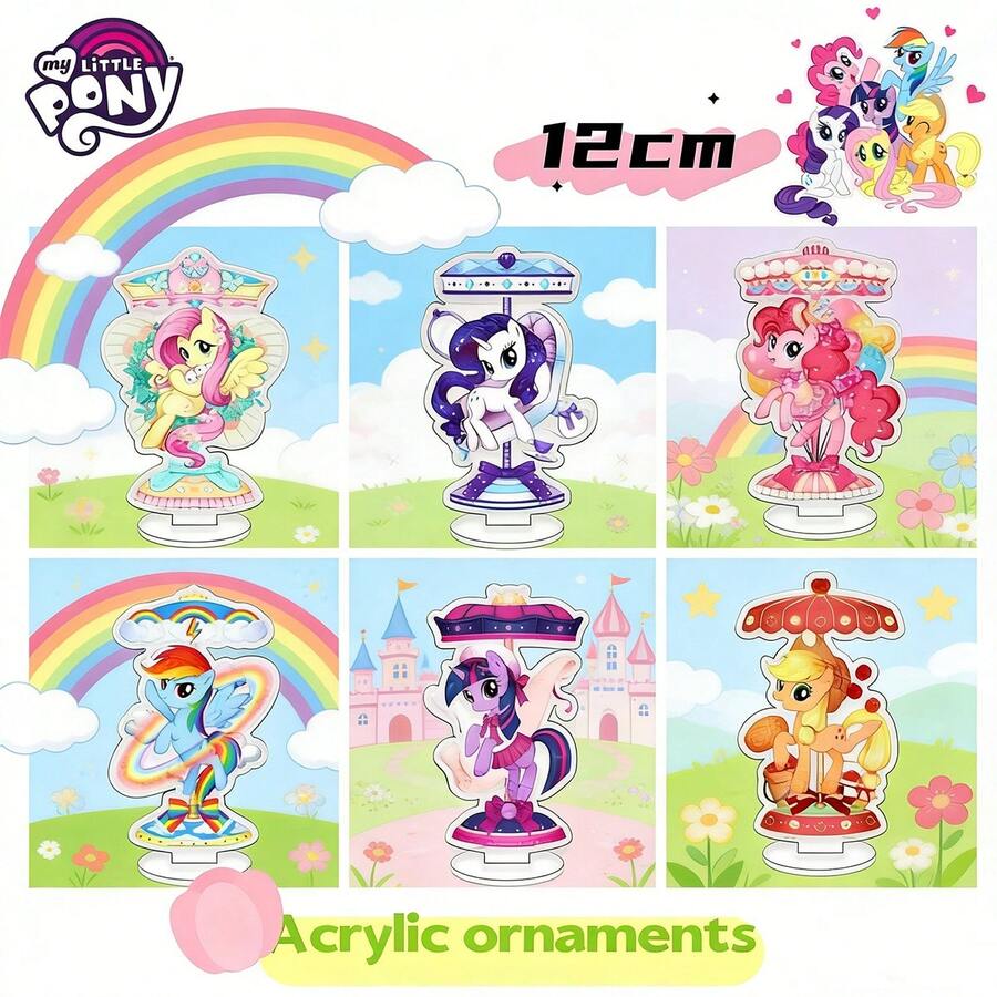 MY LITTLE PONY 1个小马宝莉粉红小马、柔柔、苹果嘉儿动漫卡通亚克力可爱桌面摆件，可爱人物造型桌饰，适合女孩卧室、办公桌，完美的房间装饰和粉丝礼物 - 彩色 - 查看 1