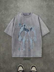 Vintage Washed Rock Tee    Band Skull Print, Alternative Metal Fans Short - Sleeve,Cheap Clothes,Shirts Graphic,T Shirt Men .Jpg - 灰色 - 查看 1