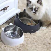 PETSIN Stainless Steel Slanted Cat Bowl With Adorable Ear Stand - 2-In-1 Tilted Feeder And Water Dispenser, Protects Pet's Neck, Suitable For Pet Owners, Cat, Dog And Small Pets, Great Gift For Parents, Friends, Couples, Neighbors - 100ml - View 4