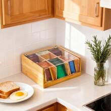 Hộp đựng túi trà bằng tre và acrylic / Hộp đựng nhiều ngăn có nắp trong suốt / Hộp đựng gói cà phê / Hộp đựng trà để bàn - Nhiều màu - Xem 2