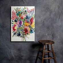 1pc Framed Floral Canvas Wall Art Poster - Watercolor Bouquet Painting With Red, Pink, Yellow, Blue, Green, Purple, Orange, - Ready-To-Hang Hanging Hooks For Living Room, Bedroom, Office, Classroom - Elegant Home Decor Gift For Housewarming, Wedding, Easter - Premium Canvas Print, Flower Wall Decor - 有框架 - 查看 9