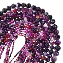 1pc Purple Striped Agate, Natural Agate & Chalcedony Beads 4/6/8/10/12mm, DIY Jewelry Supplies - Purple Striped Agate - View 6