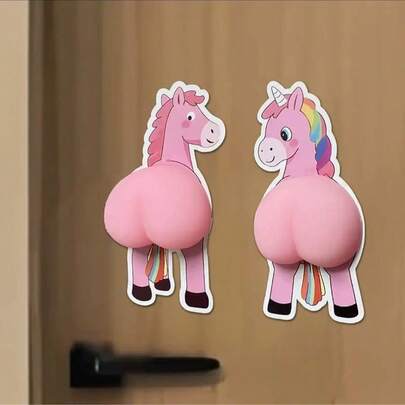 1/5/10/15 piezas Bola de presión suave con forma de caballo Topes de puerta anti-colisión con pegatinas - Patrón de besos y abrazos - Caballo 3D lindo - Decoración de Año Nuevo - Alivio del estrés