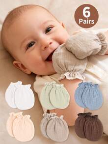 6 Pairs 0-6 Months Baby Anti-Scratch Mittens, Soft Breathable Unisex Newborn Gloves, Skin-Friendly Comfortable For Sleeping, Playing And Daily Use - 6 Pairs - View 5