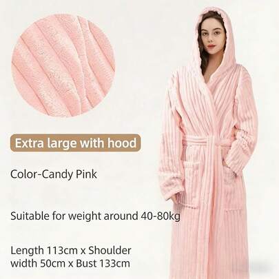 1pc Coral Fleece Women's Long Bathrobe, Multiple Colors Available, With Hood, Belt And Pockets, Fluffy Soft Warm, Unisex Bath Towel Robe, Super Soft Velvet Absorbent
