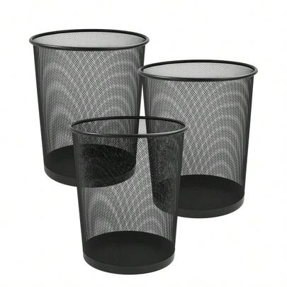 3pc Mesh Trash Bin Paper Basket Office Rubbish Waste Holder Can Trash Can Household Bathroom Toilet Bedroom Living Room Waste Bins