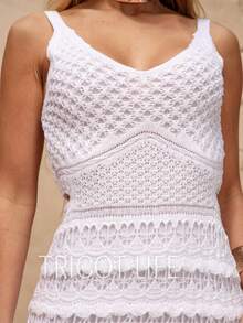 Women's Midi Dress, Knit With Lace, Party, Beach, Sophisticated, New Year's Eve, Christmas, Vacation, Beach, Wedding, Bridesmaid - 白色 - 查看 3