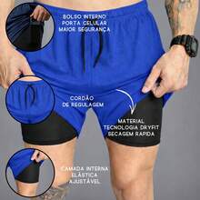 Kit Of 3 Short 2-In-1 Dry Fit Lined Men's Gym Shorts For Running And Training With Elastane - Negro/Azul Real/Beige - Ver 3